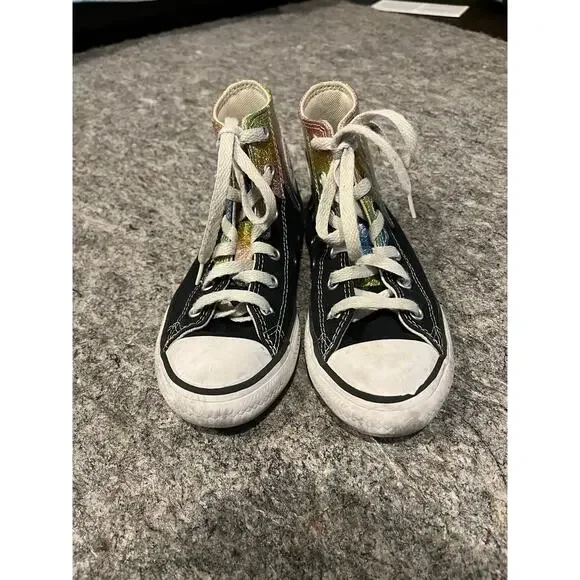 Converse All-Star Kids Size 1 Glitter Rainbow Shoes Sneakers - Picture 2 of 7
